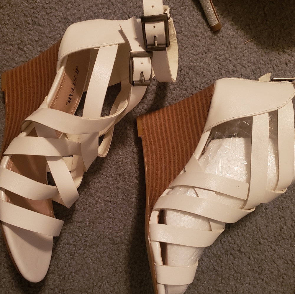 White wedge heels